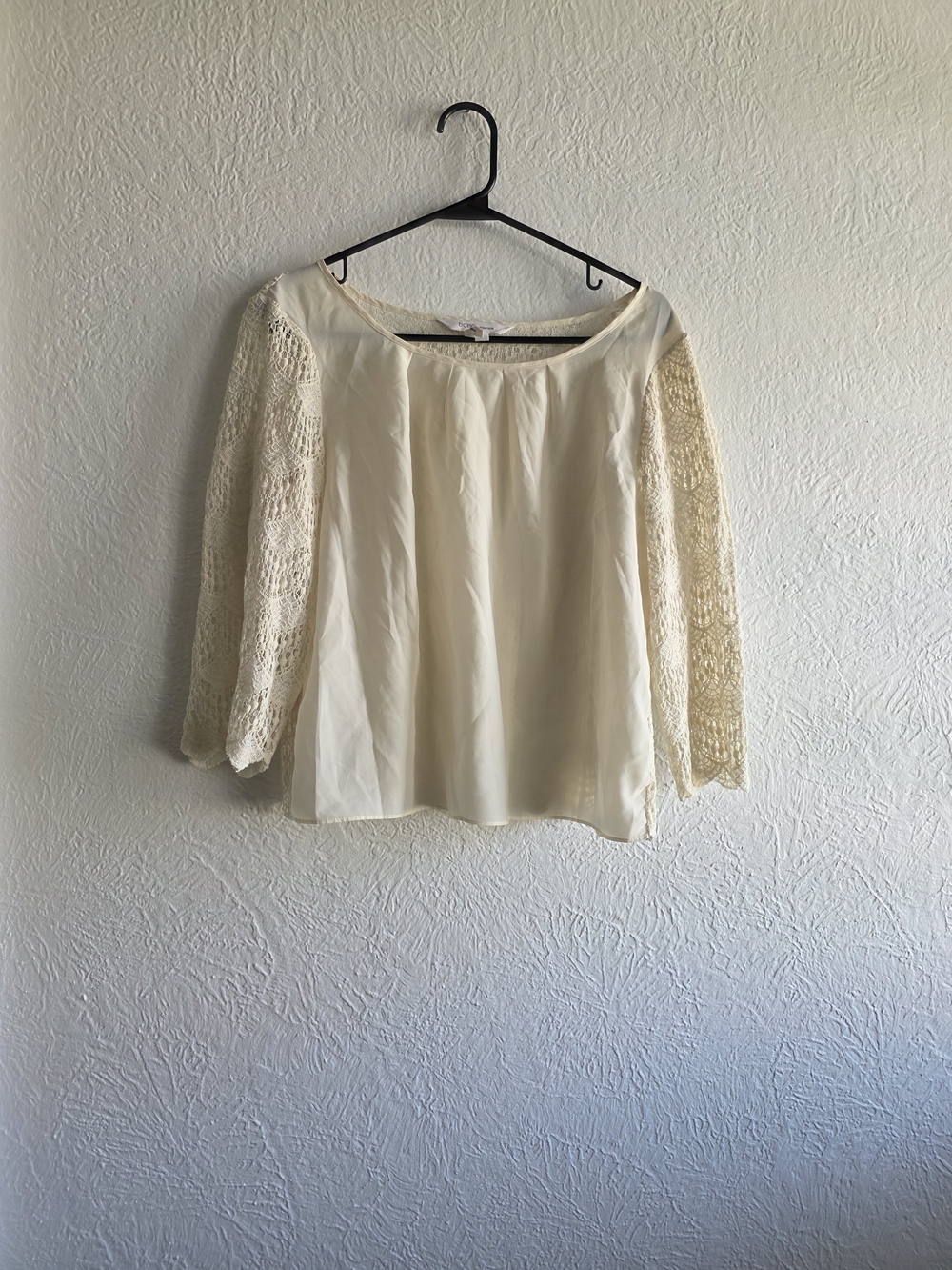 Cottagecore Fairy Vibes BCBGeneration Ivory Crochet Sleeve & Back Blouse